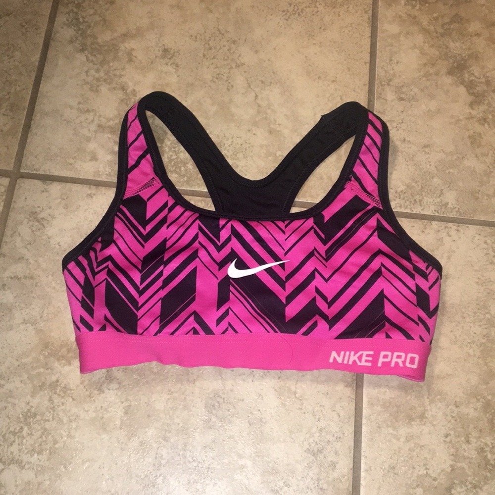 Nike pink striped sports bra